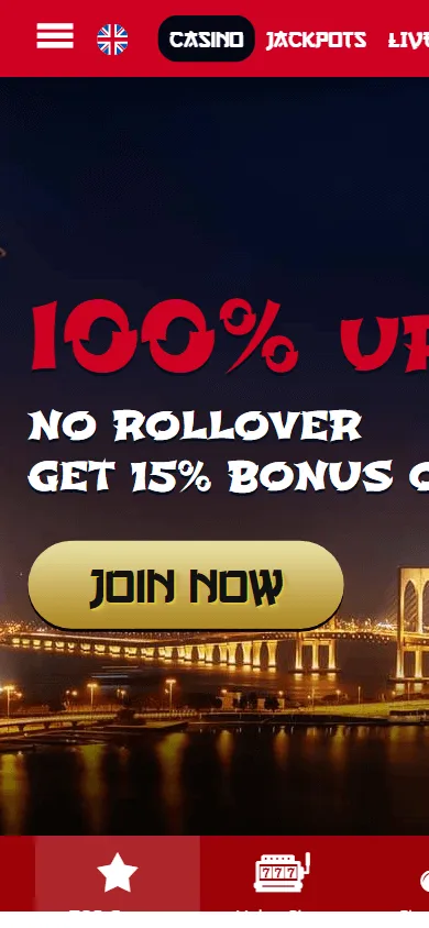Macau Casino mobile browser home screen for smartphone and tablet play